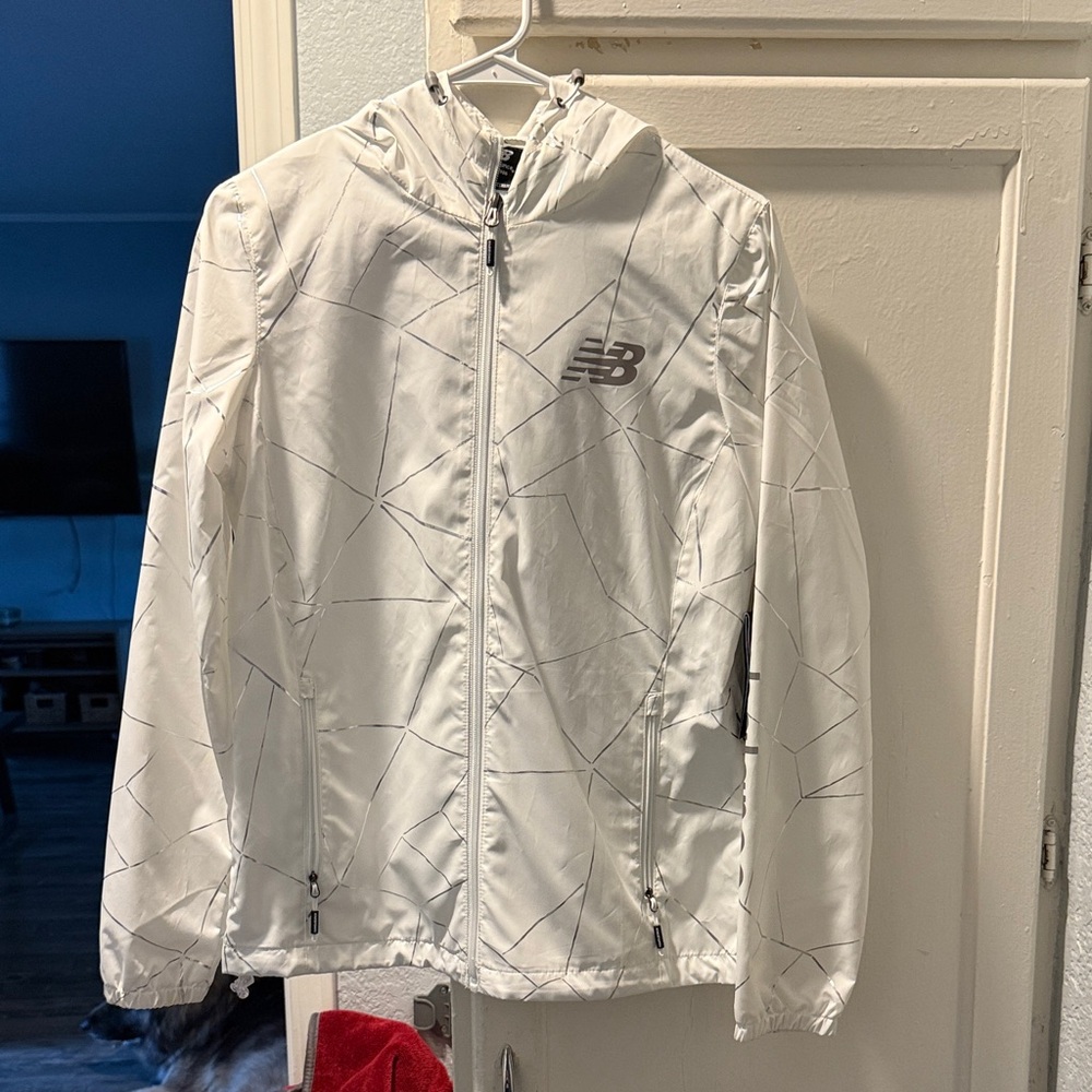 New Balance White Jacket with Geometric Design